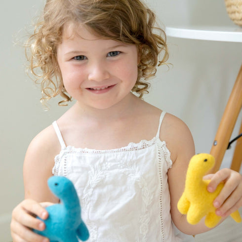 DASHDU - Bustling Brontosaurus - Mini Blue Felt Dinosaur